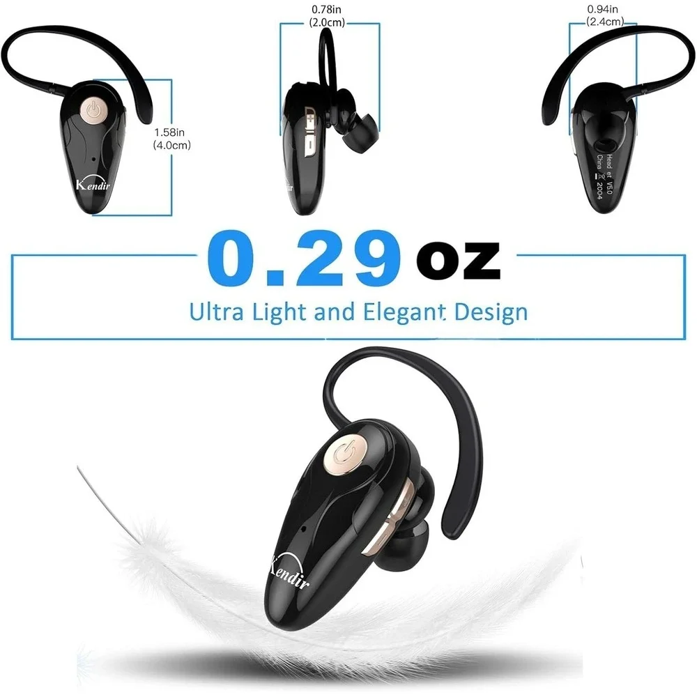 Kendir Wireless Headset K1 Bluetooth V5.0 Ultralight Cell Phone Earpiece w/ Mic
